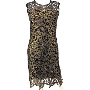 Black with Gold Lace Overlay Gianni Bini Party Dress